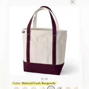 NWT Land’s End Landsend tote bag Medium 5 Pocket Open Top canvas tote Burgundy